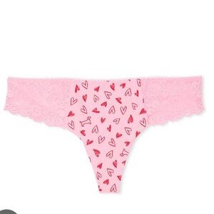❤️PINK Victoria's Secret Heart Print Lace detail thong